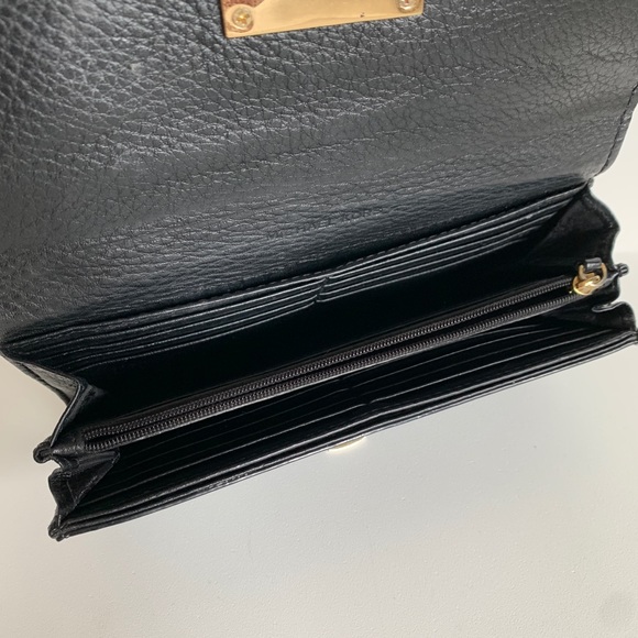 Michael Kors Collection Pebbled Leather Wallet Black Gold Hardware - Picture 8 of 12